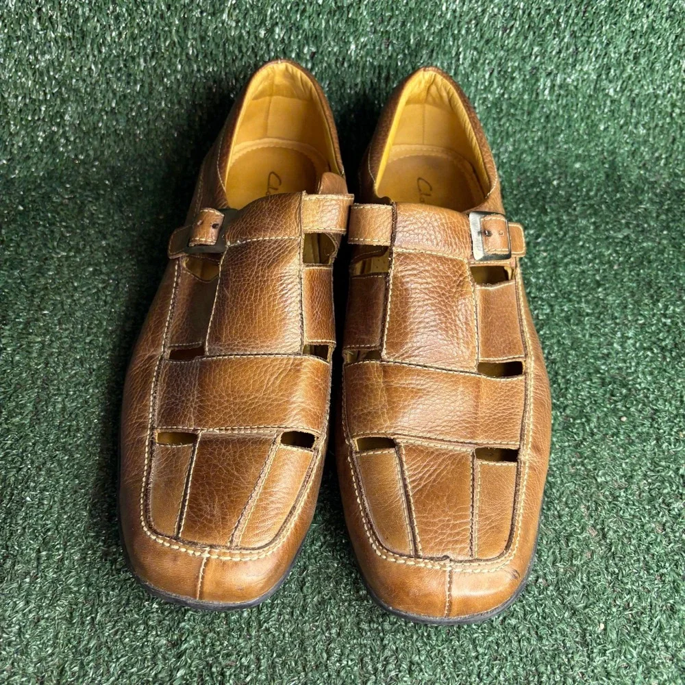 Clarks Leather Buckle Strap 71361 Fisherman Sandals Casual Brown Mens Size 11M